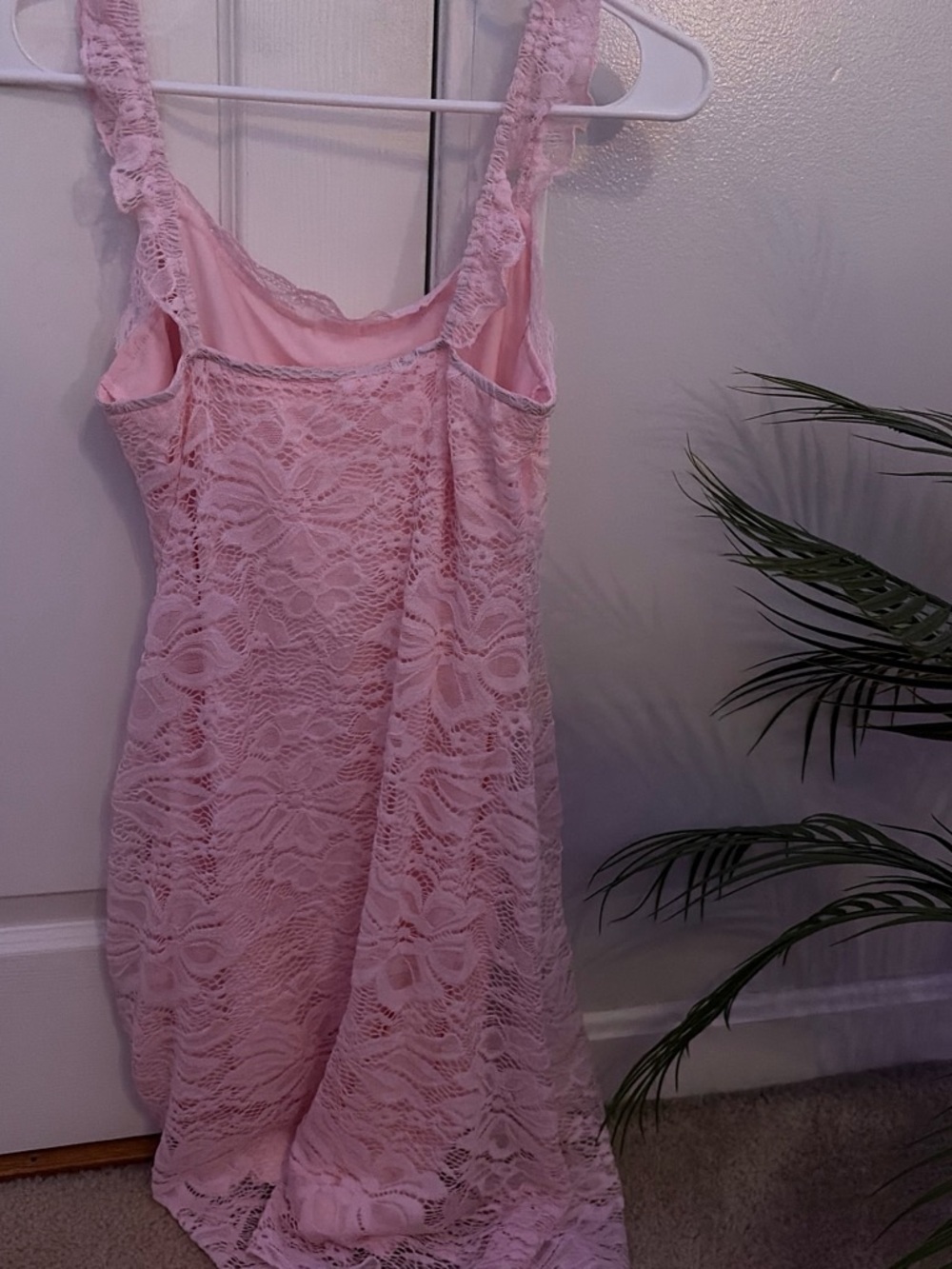 Pink Lace Mini Dress with Ruffle Straps - Picture 2 of 2